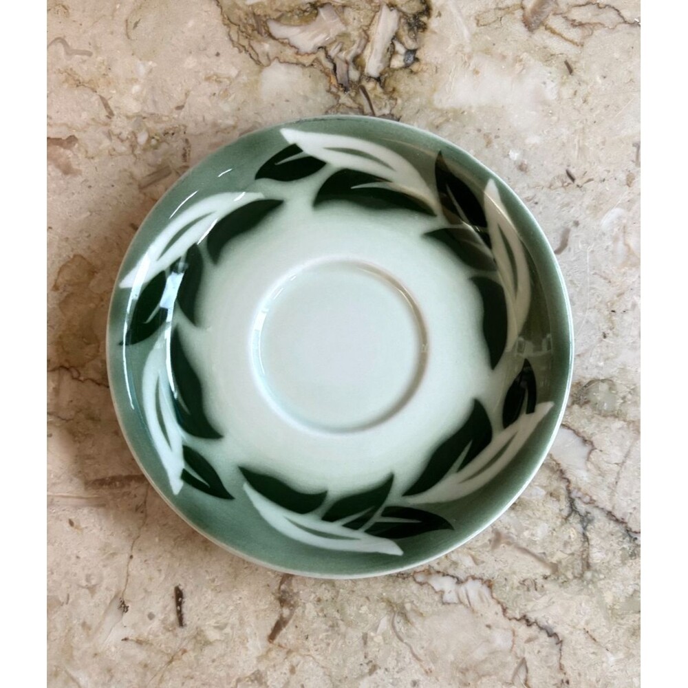 Vintage Jackson China Coffee Tea Saucer Airbrushed Green Leaves 1960's USA Made